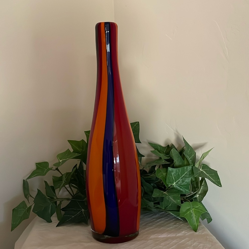 Exquisite Vintage Murano Cased Tri-Colored Striped Vase!